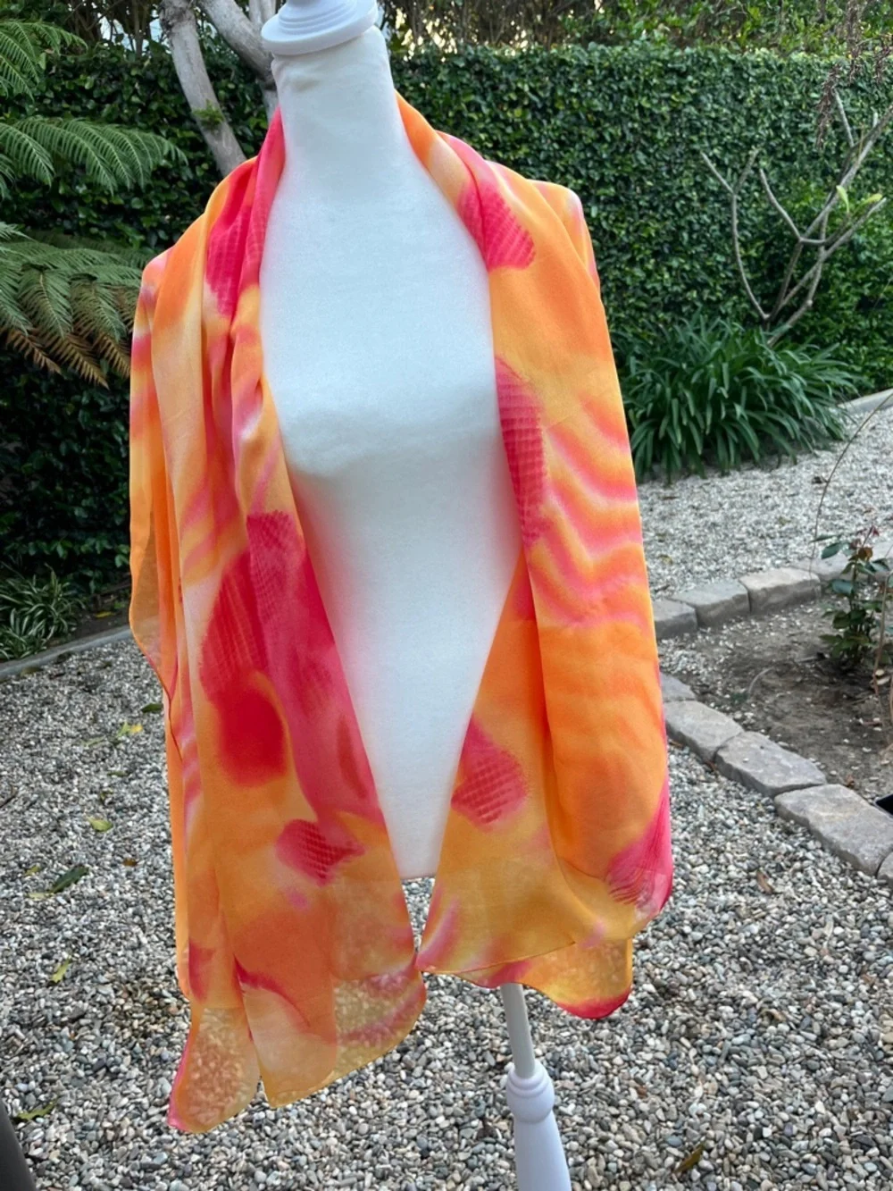Stunning Vibrant Pink & Orange Watercolor Scarf/Shawl Large 45 x 65”